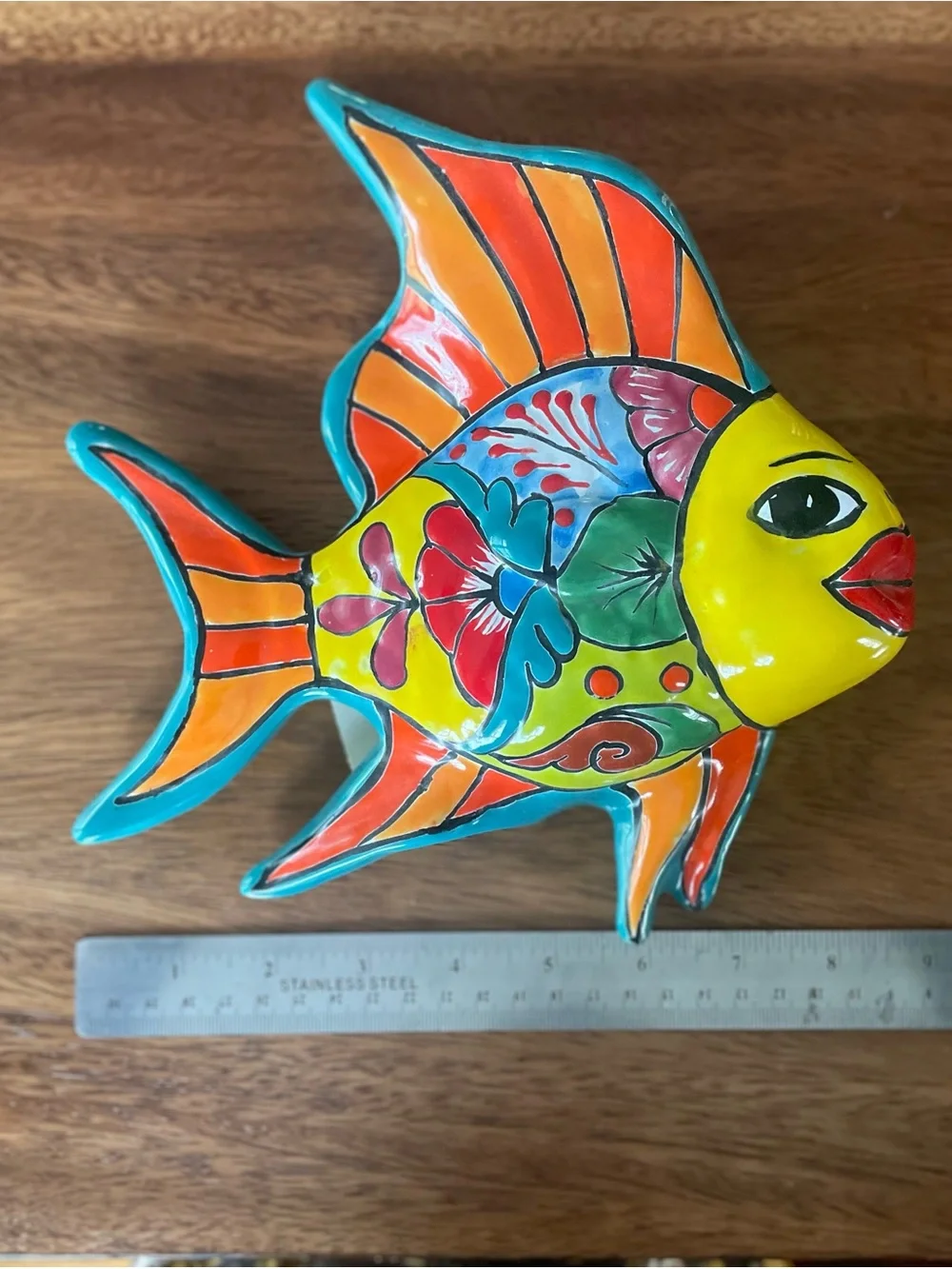 Colorful Ceramic Fish Décor - Vibrant Yellow, Orange & Turquoise